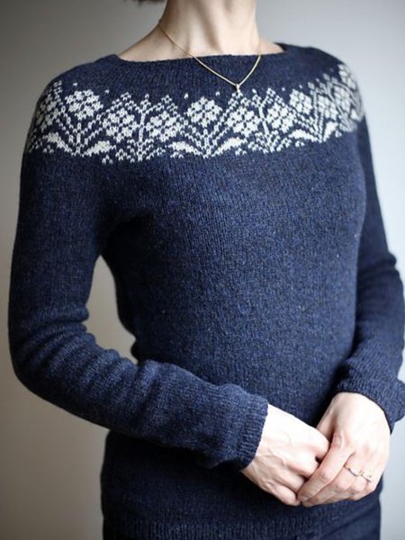 

Blue Cotton-Blend Long Sleeve Round Neck Tunic Sweater Knit Jumper, Sweaters