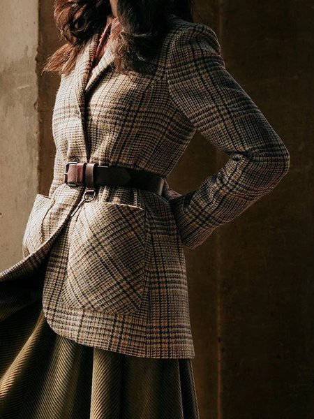 

Gray Long Sleeve Checkered/plaid Fleece Coat, Blazers