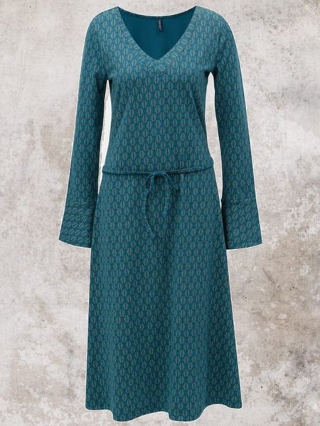 

Vintage Printed Long Sleeve V Neck Knitting Dress, Blue, Email discount