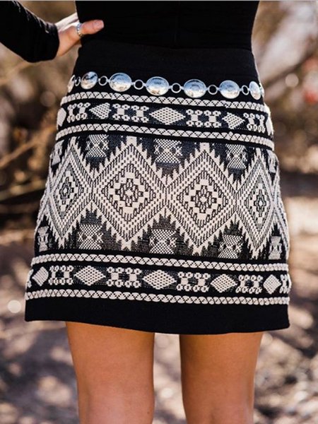 

Mini Gonna Casuale Geometrica di Misto Cotone, Nero, Skirts