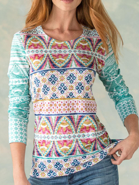 

Crew Neck Printed Casual Shirts & Tops, Blue, Tops