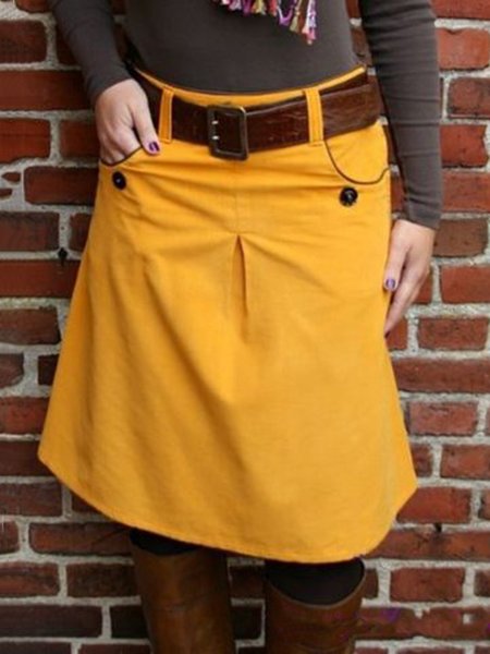 

Yellow Vintage Plain Pockets Skirts, Bottoms