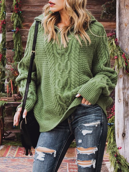 

Women Long Sleeve Turtleneck Sweater, Green, Sweaters