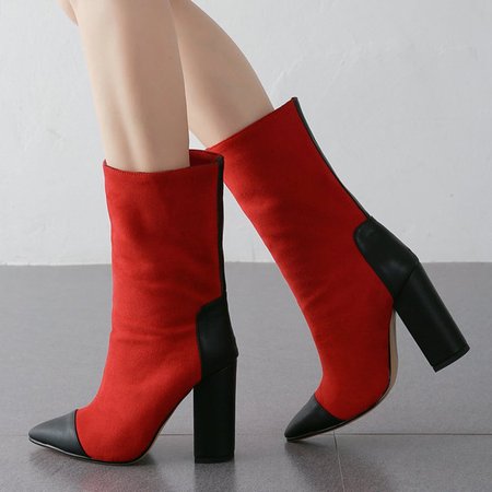 

Suede Color Block Elegant Boots, Red, Boots