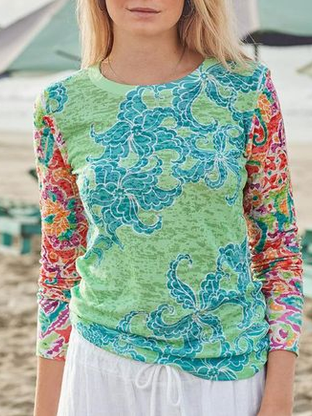 

Top Stampato Casuale a Maniche Lunghe, Verde, Blouses & Shirts