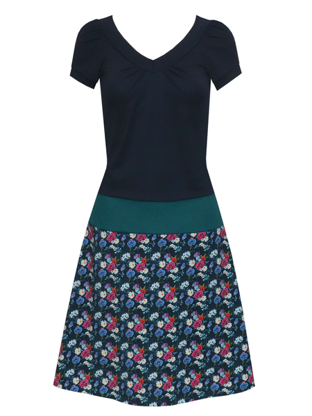 

Floral-print V Neck Casual Knitting Dress, Navy blue, Dresses