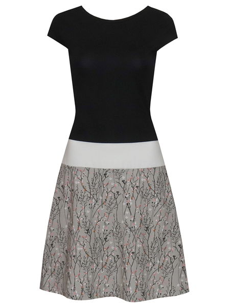 

Abito Stampato di Misto Cotone Casuale a Girocollo, Nero, Dresses