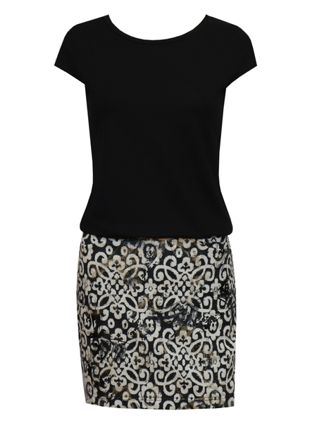

Casual Printed Cotton-Blend Crew Neck Knitting Dress, Black, Mini Dresses