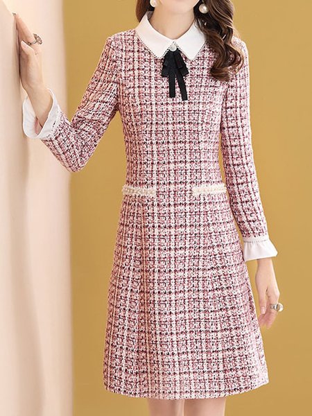 

Checkered Zipper Elegant Midi Dress, Pink, Midi Dresses