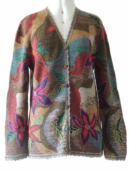 

Women's Casual Floral Shift Vintage Floral-Print Jacket, Wine red, Cardigans