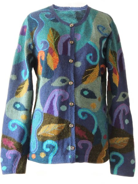 

Women's Casual Round Neck Cotton Abstract Casual Jacket, Blue, Coats