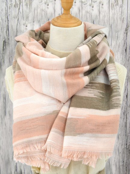 

Vintage Rainbow Striped Warm Casual Scarf Shawl, Pink-gray, Scarves&Gloves
