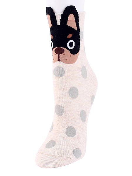 

Cozy Cute Puppy Dot Socks, Beige, Socks