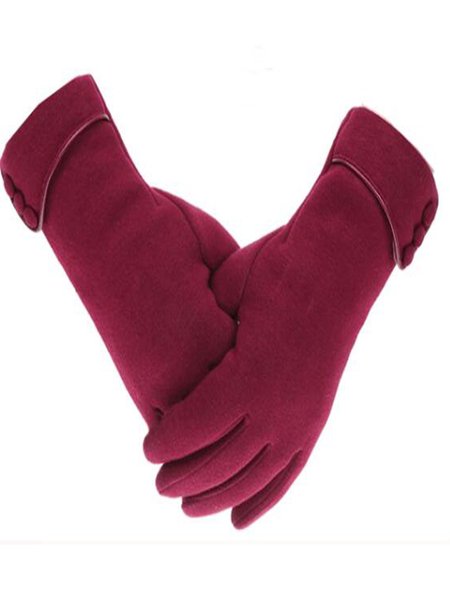 

Warm Vintage Plain Button Non-fleece Gloves, Wine red, Scarves & Gloves