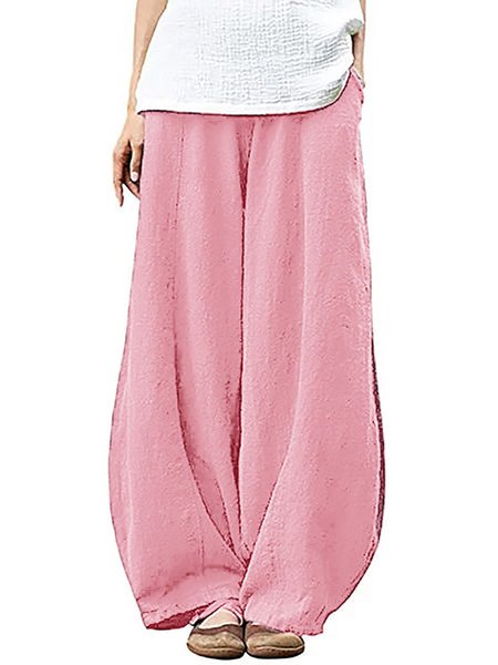 

Women's Pants Wide Leg Trousers Bloomers Full Length Cotton And Linen Pocket Baggy Micro-elastic Simple Casual Street Daily, Pink, Pants