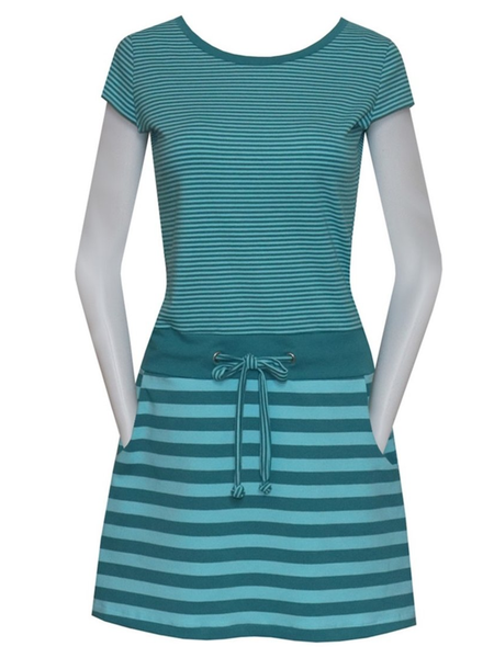 

Midi Abito Casuale con Girocollo a Righe di Misto Cotone, Blu, Dresses
