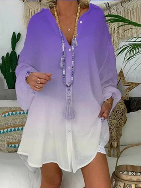 

zolucky Holiday Dyed Turn-down Collar Long Sleeve Buttoned Blouse, Purple, Blouses & Shirts