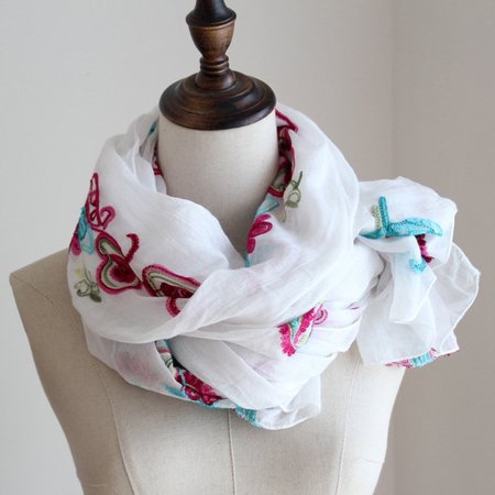 

Women Embroided Tribal Scarves, White, Women Scarves & Shawls