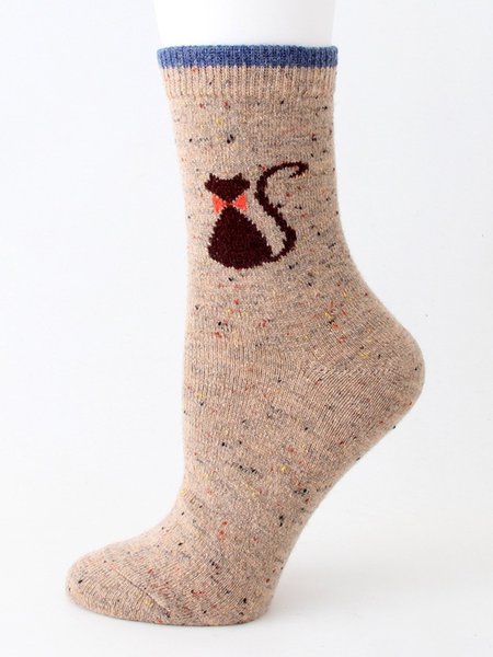 

Warm Cartoon Cat Socks, Khaki, Socks