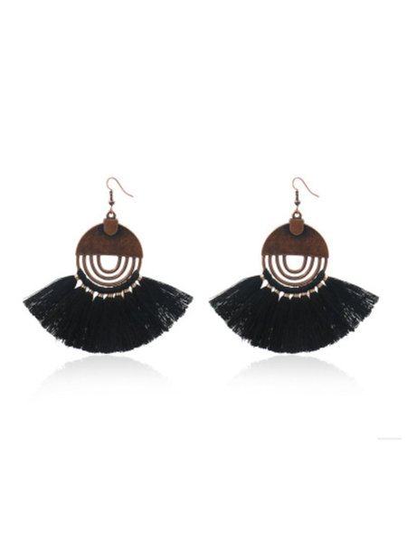 

Bohemian Tassel Earrings Fashion Cutout Earrings, Black, Earrings