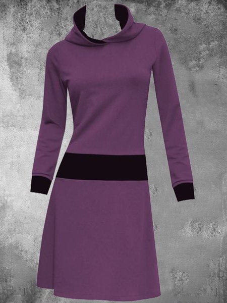

Long Sleeve Hoodie Plain Sweater Dress, Purple, Dresses
