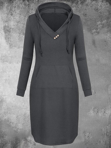

Hoodie Solid Casual Weaving Dress, Gray, Dresses