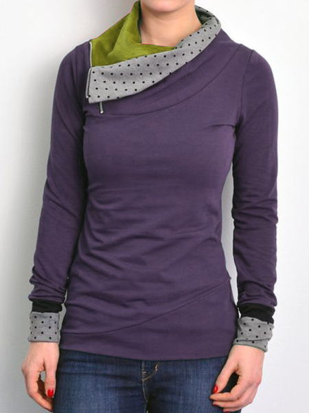

Plus size Cotton Long Sleeve Solid T-Shirt & Top, Purple, Auto-Clearance