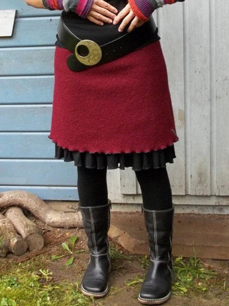 Cotton-Blend Casual Skirt, Red, Skirts