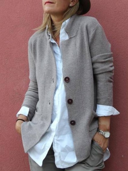 

Giubbotto di Misto Cotone Tinta unita a Maniche Lunghe, Grigio, Cardigans