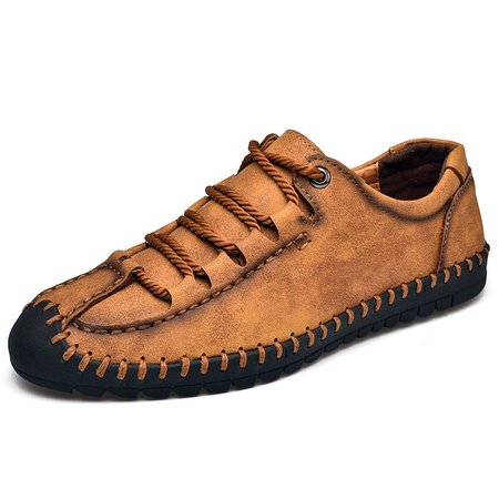 

Men Large Size Handmade Leather Casual Shoes, Ocher, Men Shoes