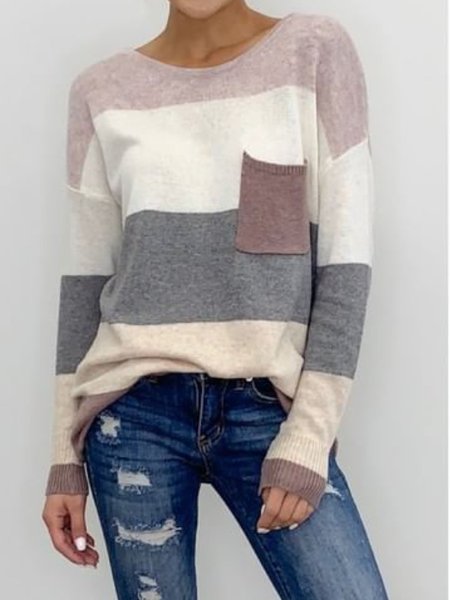 

Top Casuale Colore-block, Grigio, Sweater
