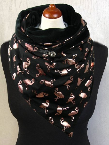 

Black Animal Casual Printed Flamingo Scarves, Scarves & Gloves