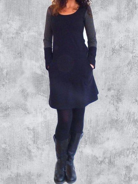 

Crew Neck Cotton-Blend Shift Sweet Sweater Dress, Deep gray, Dresses