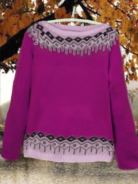 

Cotton Round Neck Sweater, Purple, Auto-Clearance