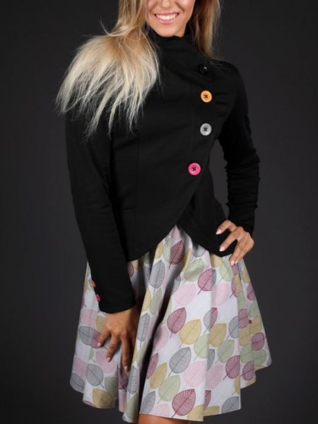 

Black Long Sleeve Cotton-Blend Casual Sheath Fleece Coat, Coats