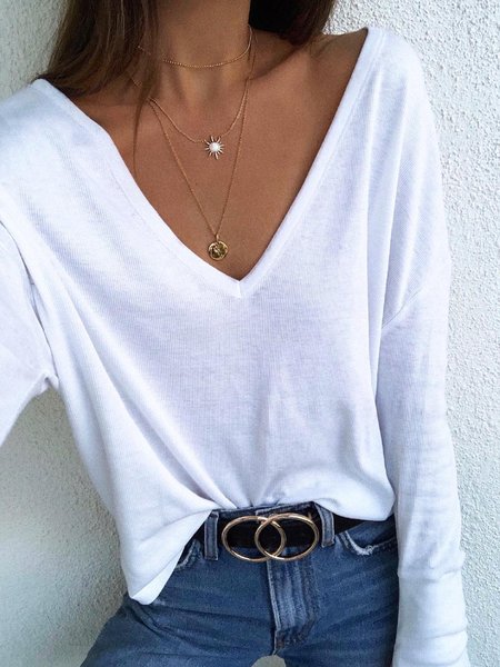 

Top taglia grande Casuale a Maniche Lunghe, Bianco, T-Shirts