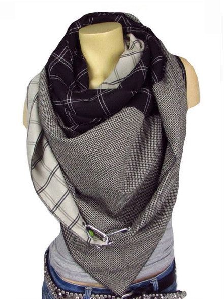 

Vintage Checkered/plaid Cotton Scarves & Shawls, Gray, Echarpe