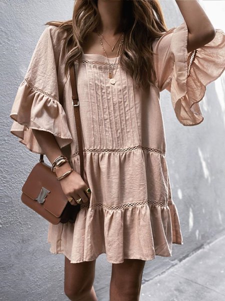 

Casual Boho Plus Size Ruffle Sleeve Dresses, Pink, Dresses