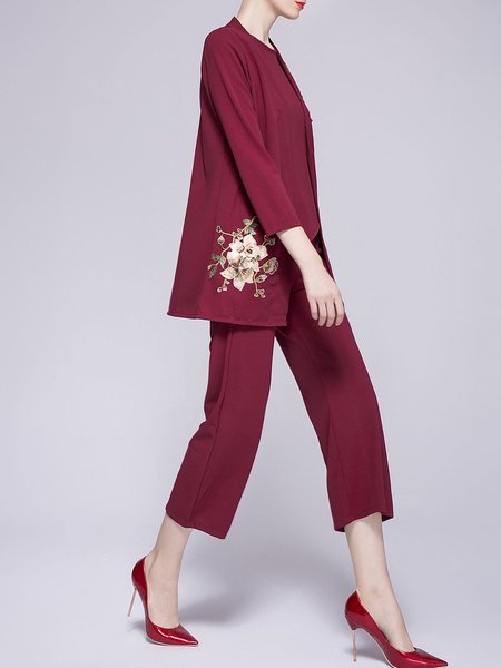 

Printed Floral Elegant Three-piece Set, Wine red, Two-piece Set