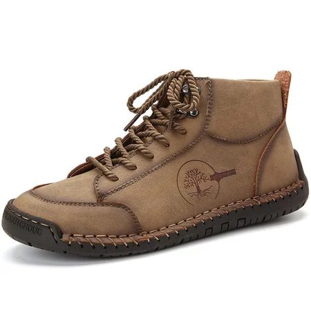 Men Large Size Hand Stitching Leather Non Slip Soft Casual Ankle Boots Khaki/48