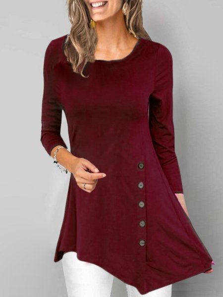

Casual Plus Size 3/4 Sleeve Tee Shirts Tops, Wine red, Tops