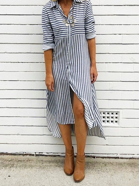 

Abito con Colletto a Camicia a Striscia Donna, Casual Dresses