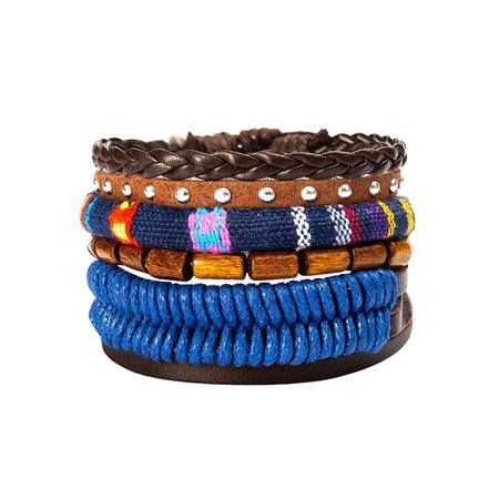 

Leather set hand-woven beads adjustable bracelet string, Blue, Winter Clearance