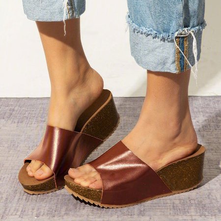 

All Season Wedge Heel Sandals, Brown, Sandals