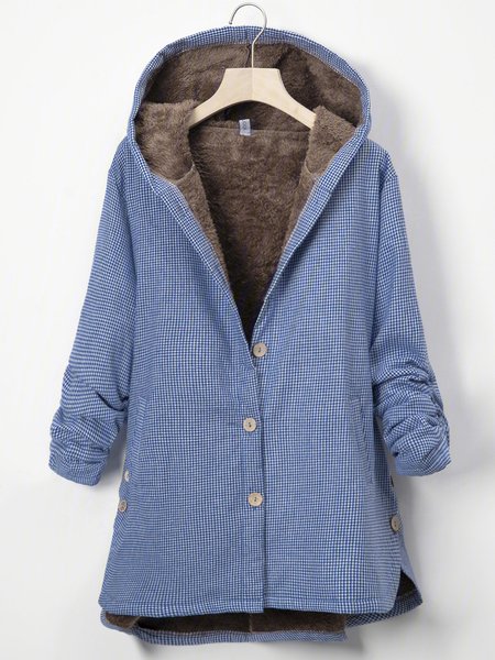 

Hoodie Long Sleeve Pockets Cotton-Blend Coat, Blue, Outerwear
