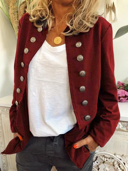 

Buttoned Long Sleeve Outerwear, Brown, Jackets& Coats