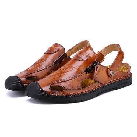 

Large Size Men Hand Stitching Leather Anti-collision Non-slip Casual Sandals, Brown, Men's Sandals