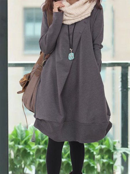 

Abito a Girocollo a Maniche Lunghe, Grigio, Midi Dresses