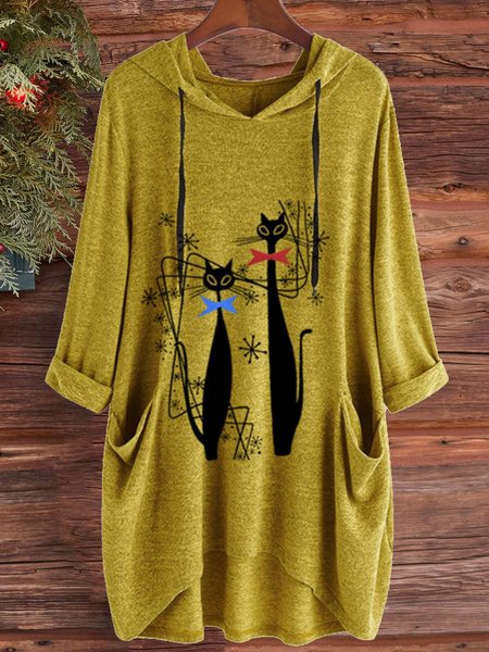 

Women Cat Cute Printed Long Sleeve Vintage Shirts & Tops, Yellow, Tops