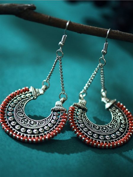 

Casual Basic Vintage Metal Earrings, Red, Earrings
